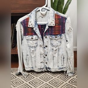 Aztec studded distressed jean jacket